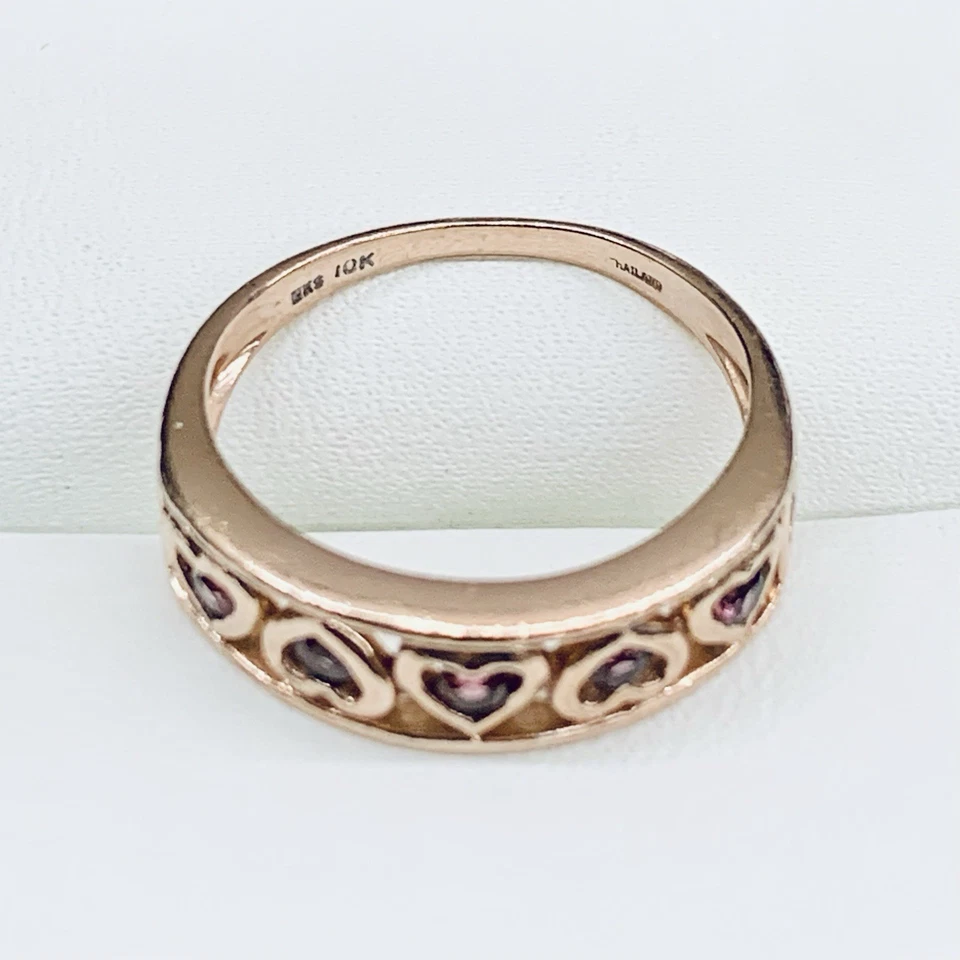 10k Rose Gold Hearts Link Pink CZ Eternity Love Engagement Wedding Ring Size 7.5 - Image 2 of 4