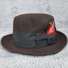Vintage Stetson FEDORA Hat Cap Fitted Small Selv-Edge 3X BEAVER Brown Feather