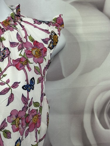 Oasis Shift Dress Size 10 Fits 8 White Pink Floral Summer Belted Cottagecore - Picture 6 of 16