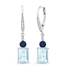 925 Sterling Silver Sky Blue Topaz and Sapphire Dangle Earrings For Women 6.01