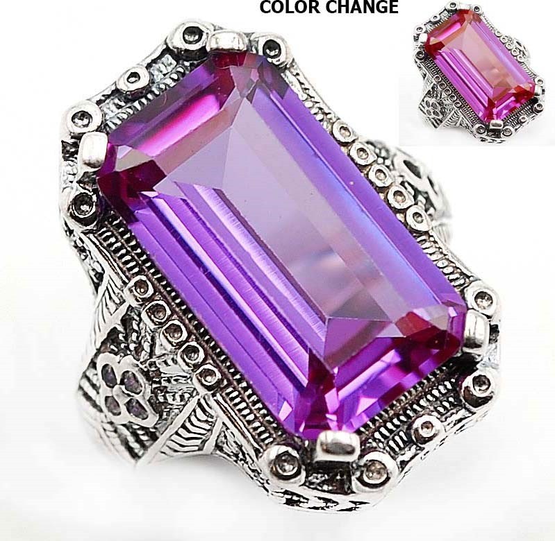 6CT Treated Alexandrite 925 Sterling Silver Nouveau Style Ring Jewelry Sz 6