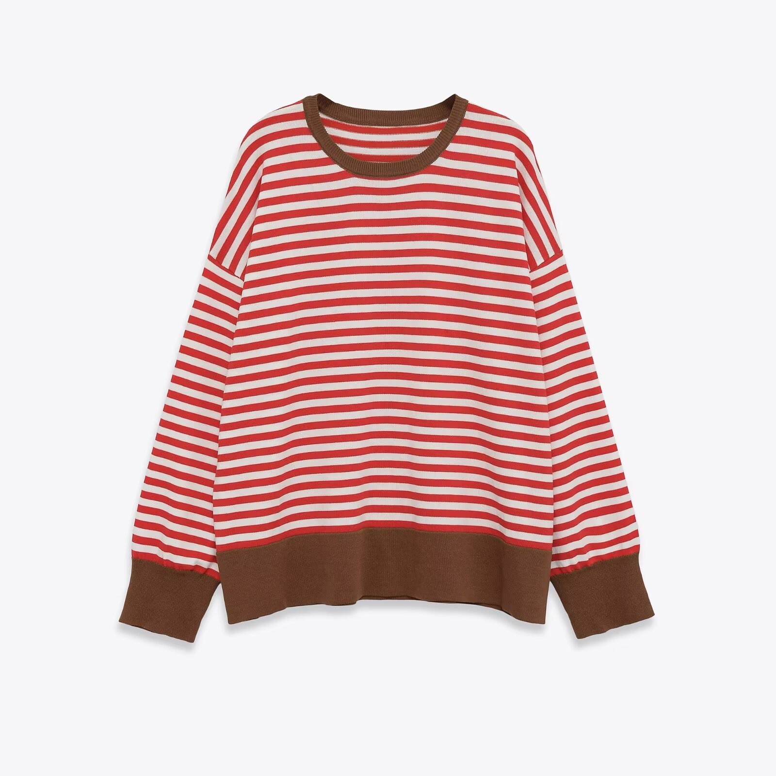 New Womens Loose Casual Round Neck Striped Knitted Long-Sleeved T-Shirt Tops