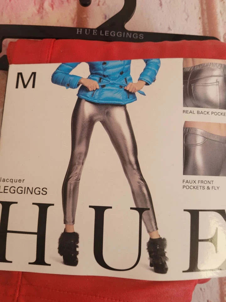 NUEVO CON ETIQUETAS Leggings para mujer Tono desgastado metálico rojo talla mediana 8 10 #2021 Foto 3 de 4