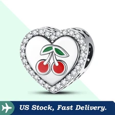 KUNSIR Sterling Silver Charm For Bracelet CZ Heart Fruit Bead Charm Jewelry DIY