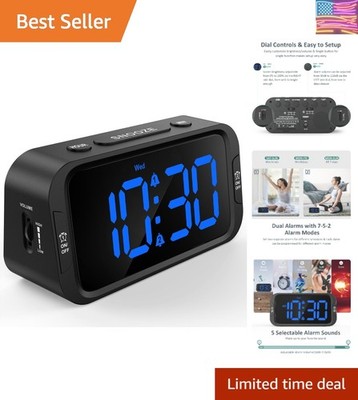 Digital Dual Alarm Clock for Bedroom, Easy to Set, 0-100% Dimmer, USB Charger...