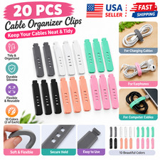 20PCS Silicone Cable Organizer Clips Wire Cord Holder Charger Earphone Ties