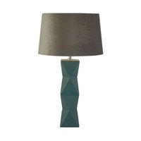 Tischleuchte Keramik Stoff Blau Grau E27 61 Cm Hoch Nachttisch Wohnzimmer Lampe