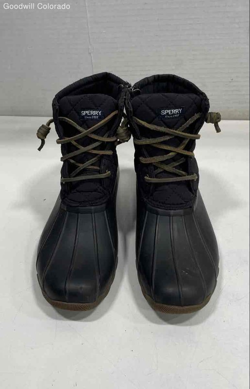 Sperry Girls Black Quilted Ankle Winter Waterproof Saltwater Duck Boots Size 5