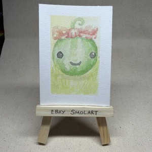 ACEO Original Little Melonie - Fruit Watercolor Trading Card - by Smolart