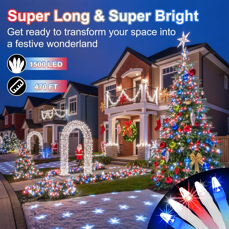 1500 LED 470FT Christmas String Lights Outdoor, 12 Pro Modes and Timer Memory & - Image 2 of 4