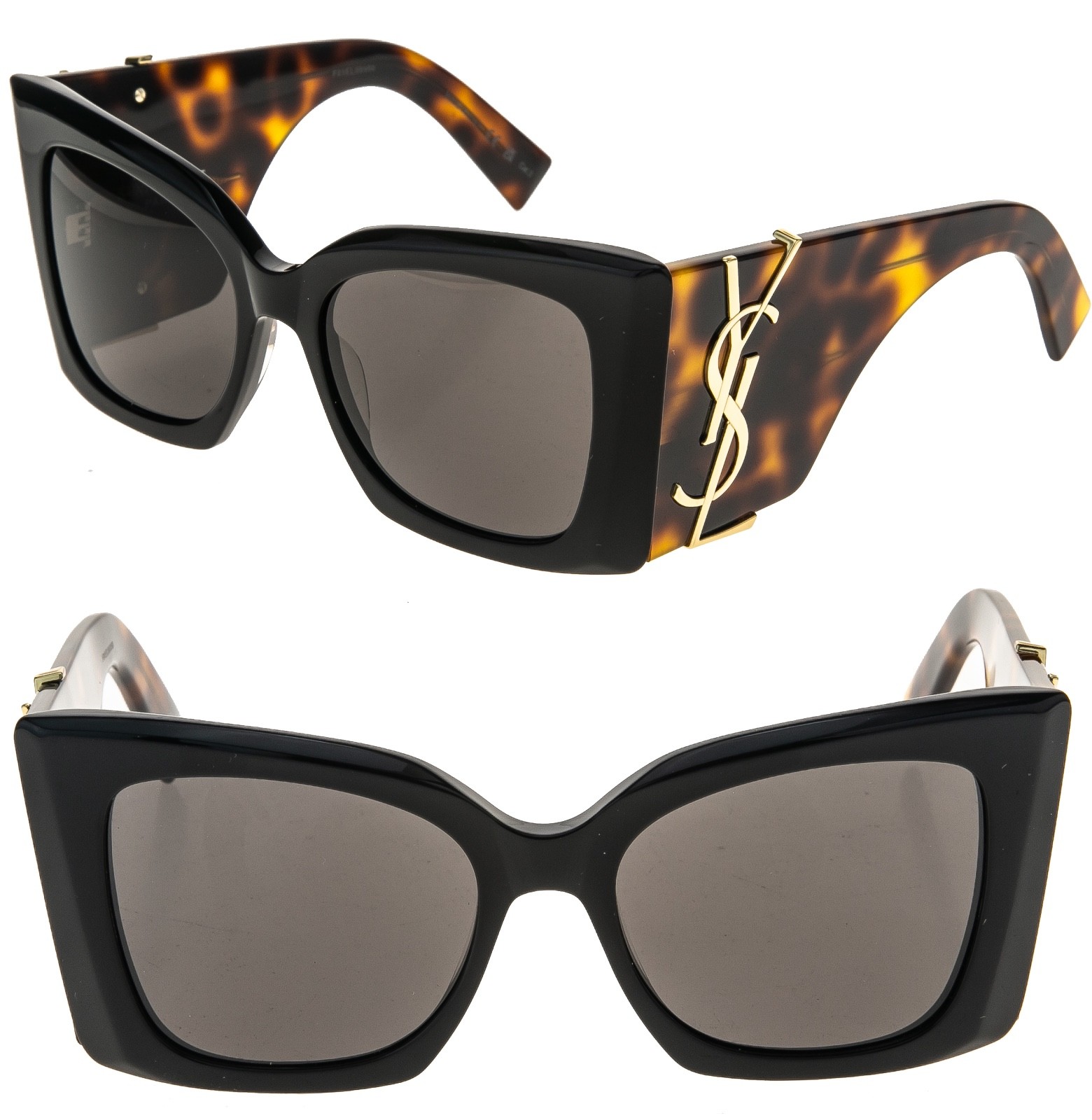 Occhiali da sole SAINT LAURENT BLAZE YSL 119 SLM119 003 nero marrone audace logo Cassandre