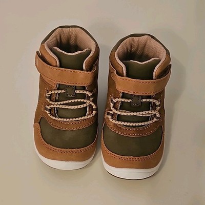 Stride Rite JAL Boys Sneakers Brown Olive Hook & Loop Wide Fit US 5M EU 21