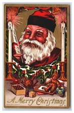 Santa Claus Close up w Christmas Toys  Candle  Teddy bear doll