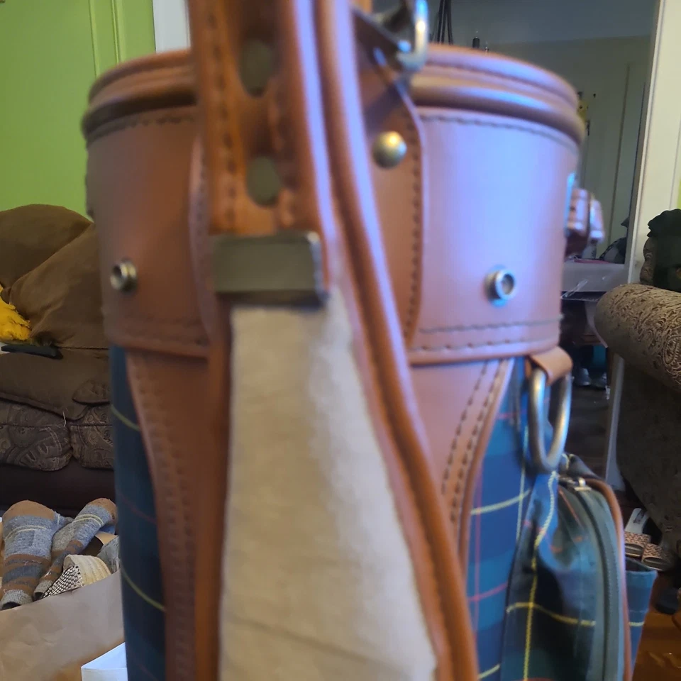 Bolsa de golf Gregory Paul vintage de cuero verde de lona de 3 vías Foto 3 de 4