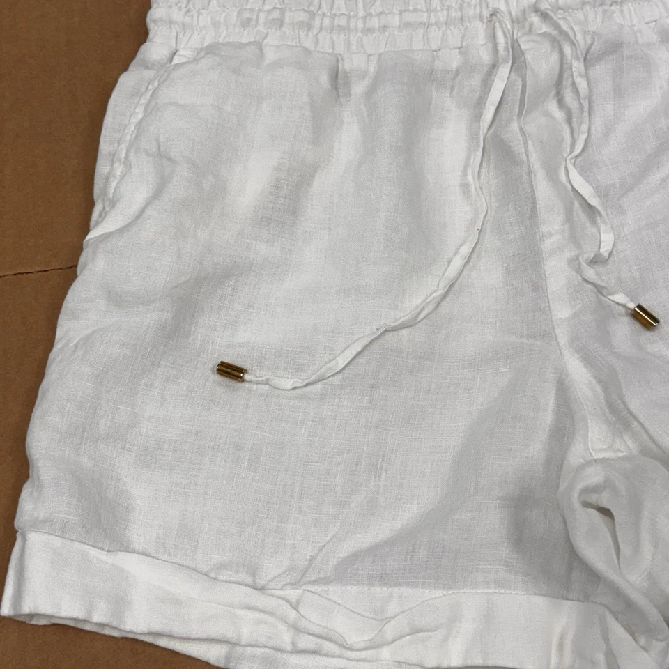 Pantalones Cortos Ellen Tracy Lino Calce Relajado Mujeres Medianos Blancos Dobladillo Redondo Foto 3 de 4