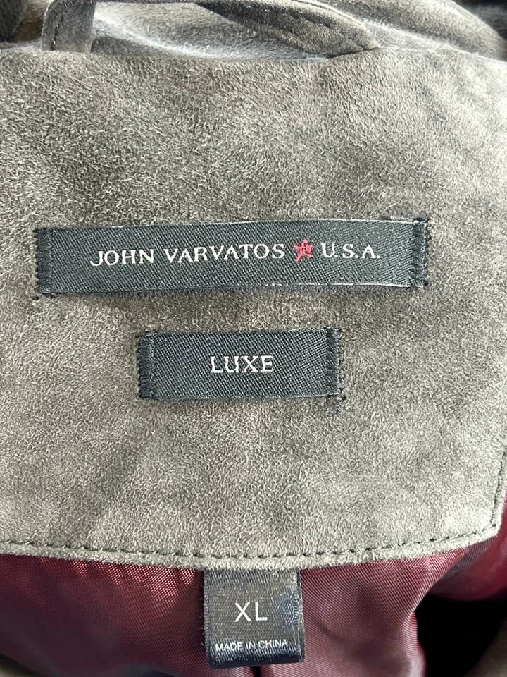 Chaqueta de cuero John Varvatos para hombre XL gris cabra gamuza abrigo deportivo Foto 3 de 4