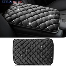 Bling Armrest Pad Plush Rhinestones Auto Center Console Protector Universal Fit