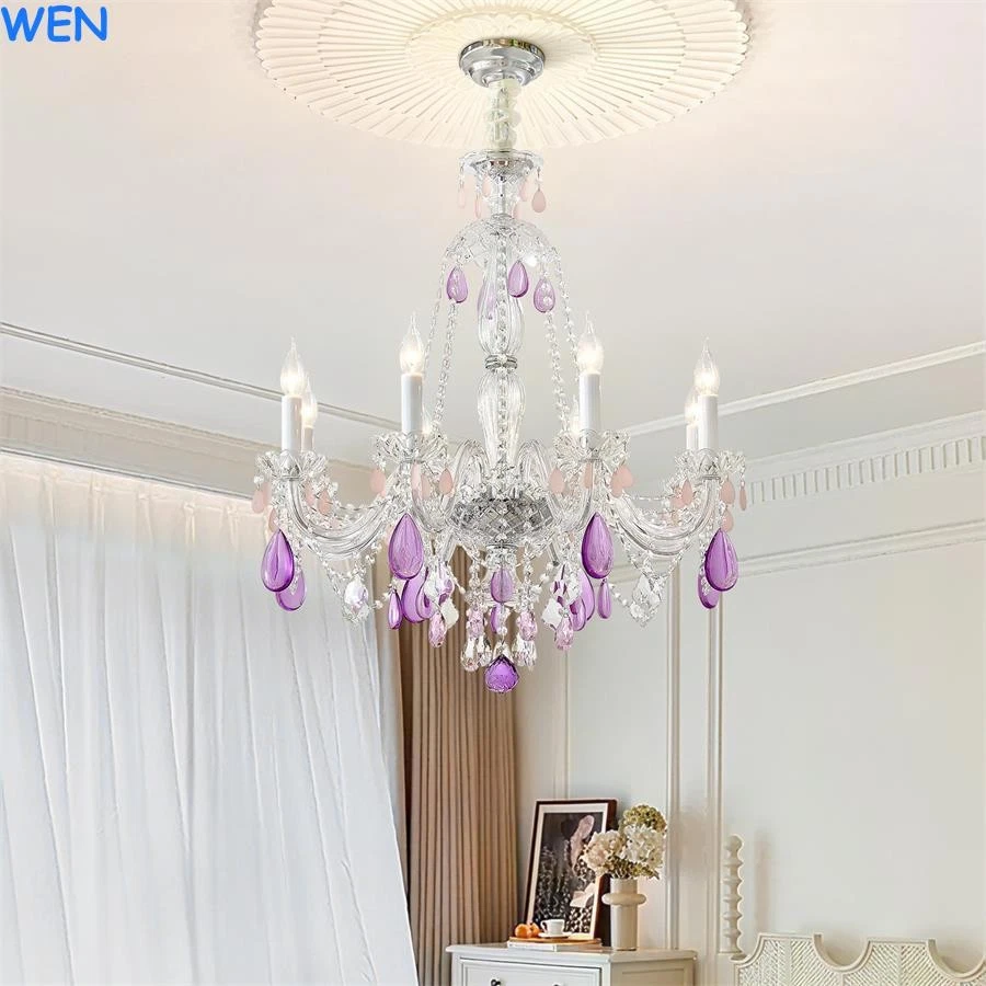 Crystal chandelier,luxury living room lamp,purple crystal candle lamp chandelier - Image 3 of 4