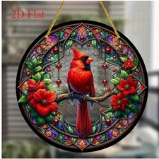 Large Red Acrylic Christmas/Memorial Cardinal/Bird-2D-Stained Glass Look-8in