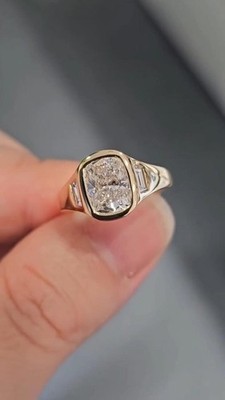2 CT Cushion Cut CZ Diamond Engagement Ring, Bezel Set Proposal Ring For Men