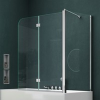 Bath Shower Screen Glass Panel 180° Folding Two Panels Easy Clean 1400mm High