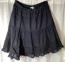 Solitaire Skirt Black Lined Eyelet Tiered Knee Length By Ravi Khosla Women’s L