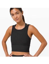 New Lululemon Power Pivot Tank Rib Black Ribbed Athletic Top Size 2 NWOT