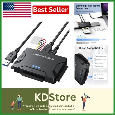 Super Fast USB 3.0 to IDE/SATA Converter - 6TB HDD/SSD Adapter with Power Supply
