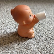 Vintage LaFlex France Sitting Baby Squeaker Doll Bottle Rubber Toy 1963