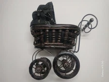 Antique Victorian Vintage Baby Stroller-Carriage, Crafted Rattan Detailing