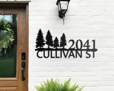 Custom Metal Address Sign, Personalized Pine Tree Number Sign