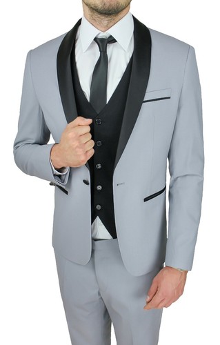 ABITO UOMO SARTORIALE GRIGIO ELEGANTE COMPLETO COORDINATO CON GILET E  CRAVATTA | eBay