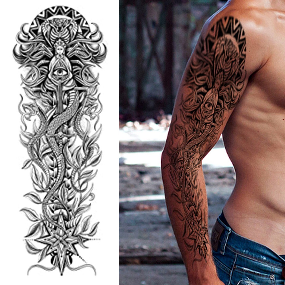 Full Arm Tattoos Stickers Sleeves Buddha Large Arm Sleeve Tattoo for