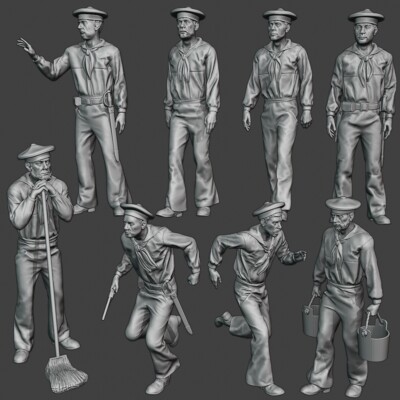 Seemänner für Boot Set - Modellbau Miniaturen 3D Druck - 1:24, 1:35, 1:48, 1:72