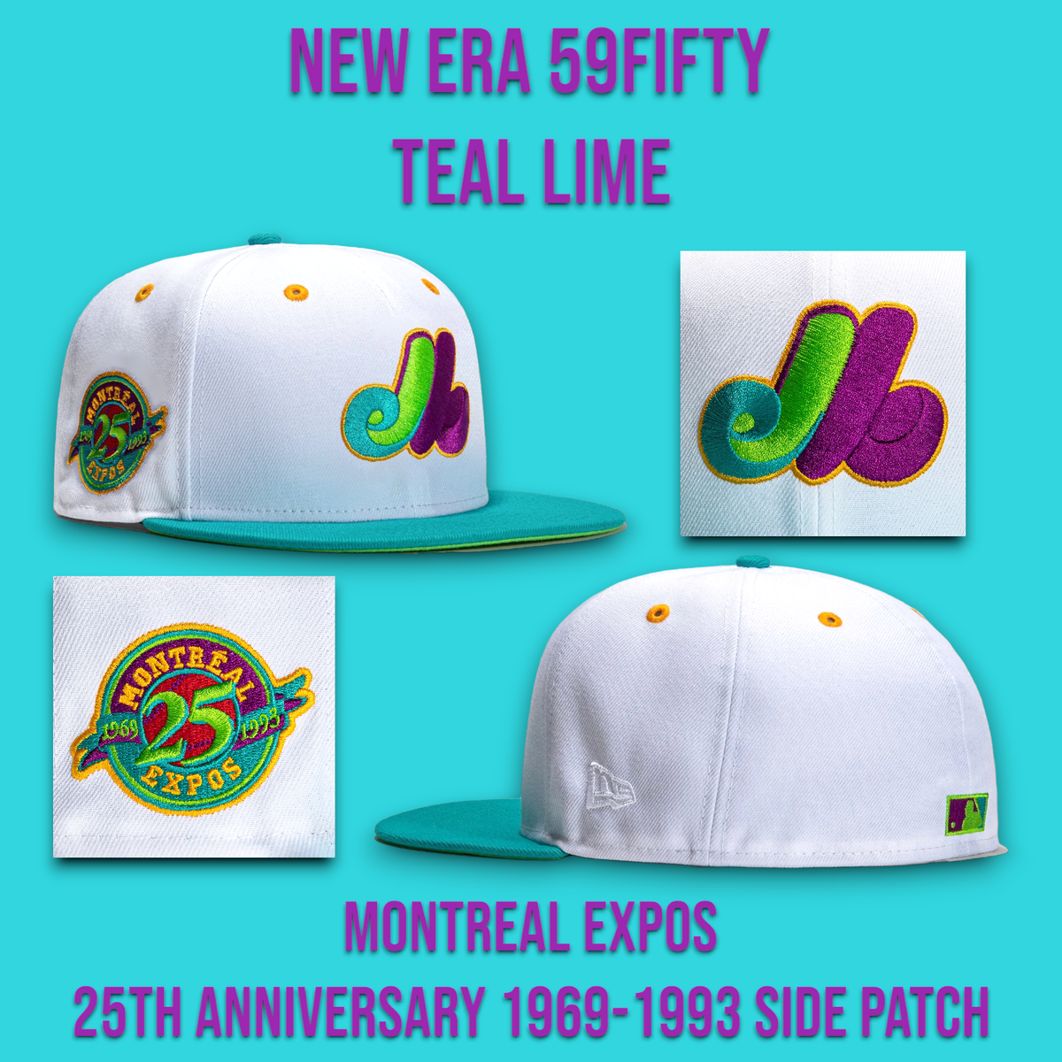 New Era Montreal Expos Teal Lime 59FIFTY Fitted Hat 25th