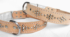 HALSBAND - Hundehalsband,Halsumfang 52-66cm/40mm, LEDER+Nieten, Natur
