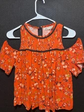 Jolt Floral Cold Shoulder Blouse M Red Chiffon Smocked Boho Top Flutter Sleeve