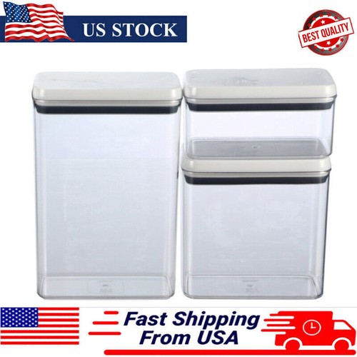 3 Rectangular Food Storage Container Set Kitchen Pantry Durable Dishwasher Safe