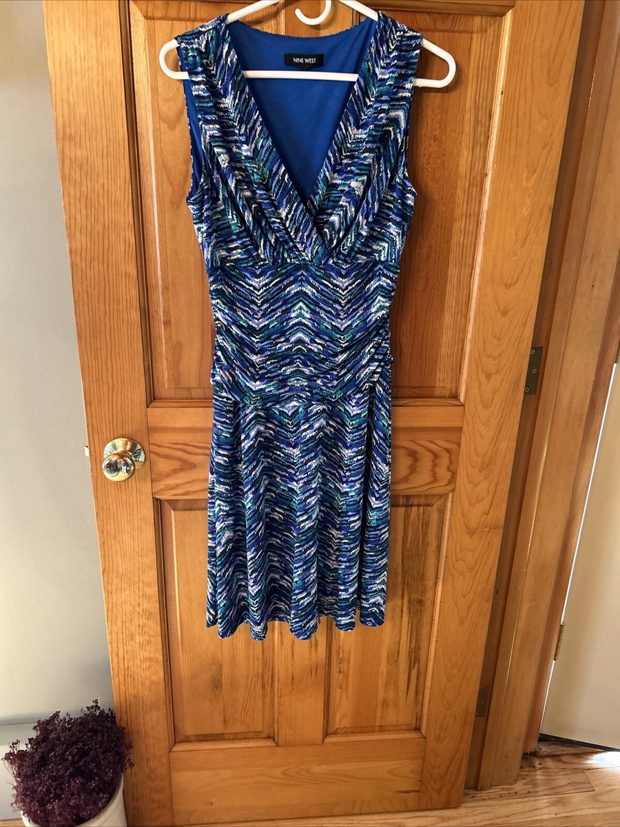 cocktail and party nine west dresses Nine West Sleeveless Career Cocktail Blue Gathered Waist Dress Size 8