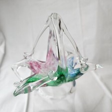 Murano StyleGlassware Multi Color Pastel Swirl Hand Blown Art Glass Basket Bowl