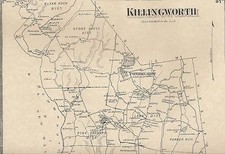 Carte Killingworth Chatfield Hollow Hidden Lake CT 1874 noms des propriétaires affichés