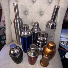 Lot of 8 Cocktail Martini Shakers - Assorted Styles And Sizes