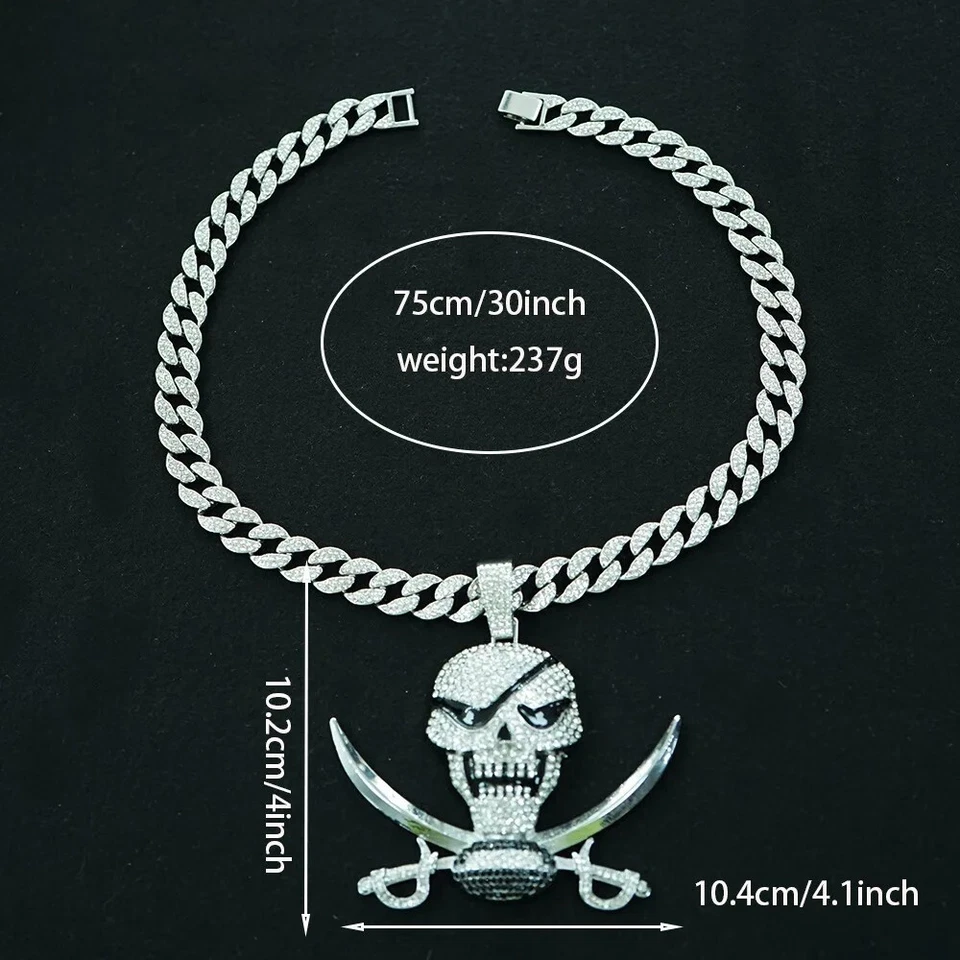 Collares colgantes CABEZA DE CALAVERA HELADA hip hop cadena gótica punk circonita cúbica joyería de moda Foto 2 de 4