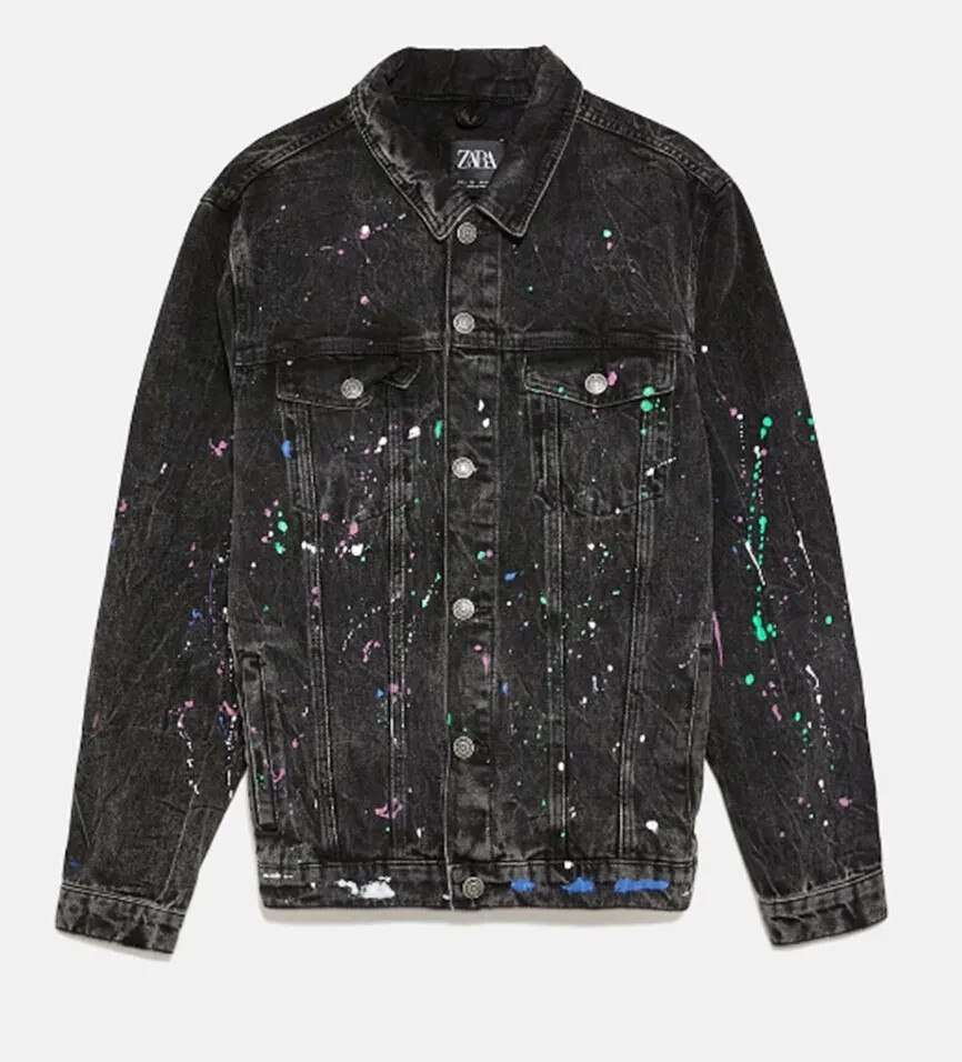 安心★関税込み★ZARA★PAINT SPLATTER WASHED JACKET Zara Men's paint splatter black denim jean jacket medium men