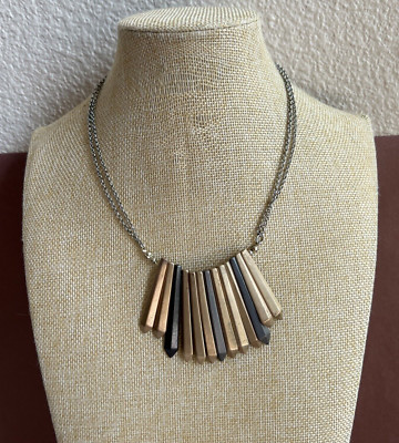 Vintage Armani Exchange Silver Tone Necklace With Center Mixed Metal Spikes
