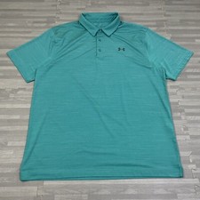 Under Armour Golf Performance Polo Shirt Mens 2XL XXL Teal Striped Short Sleeve