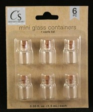 Crafter’s Square - Mini Glass Containers - Cork Lid - 6 Pieces - 1 1/8" Tall