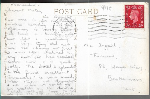 SCARCE OLD AERIAL VIEW R/P POSTCARD - THE TWO BAYS - SWANAGE - DORSET 1938 - Picture 2 of 2