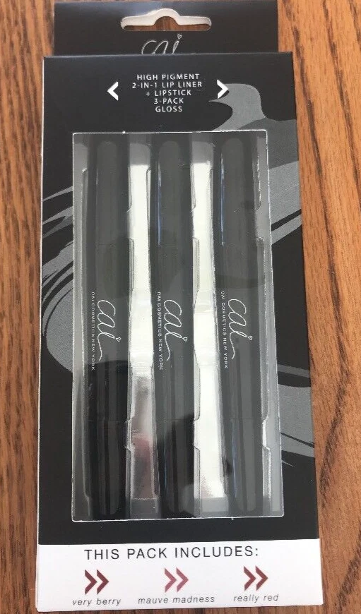 Cai Cosmetics 3 Piece 2-in-1 Lip Liner and Lipstick Gloss Finish Set Ships N 24h