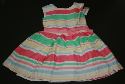 New Carter's 5 year Girls Dress Fancy Party Sateen Stripes Pink Yellow Bow Lined